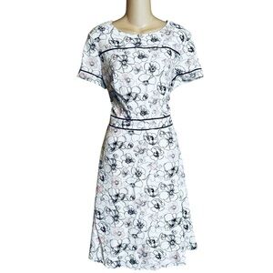 Brooks Brothers Midi Floral Pink White Black Classy Dress 12